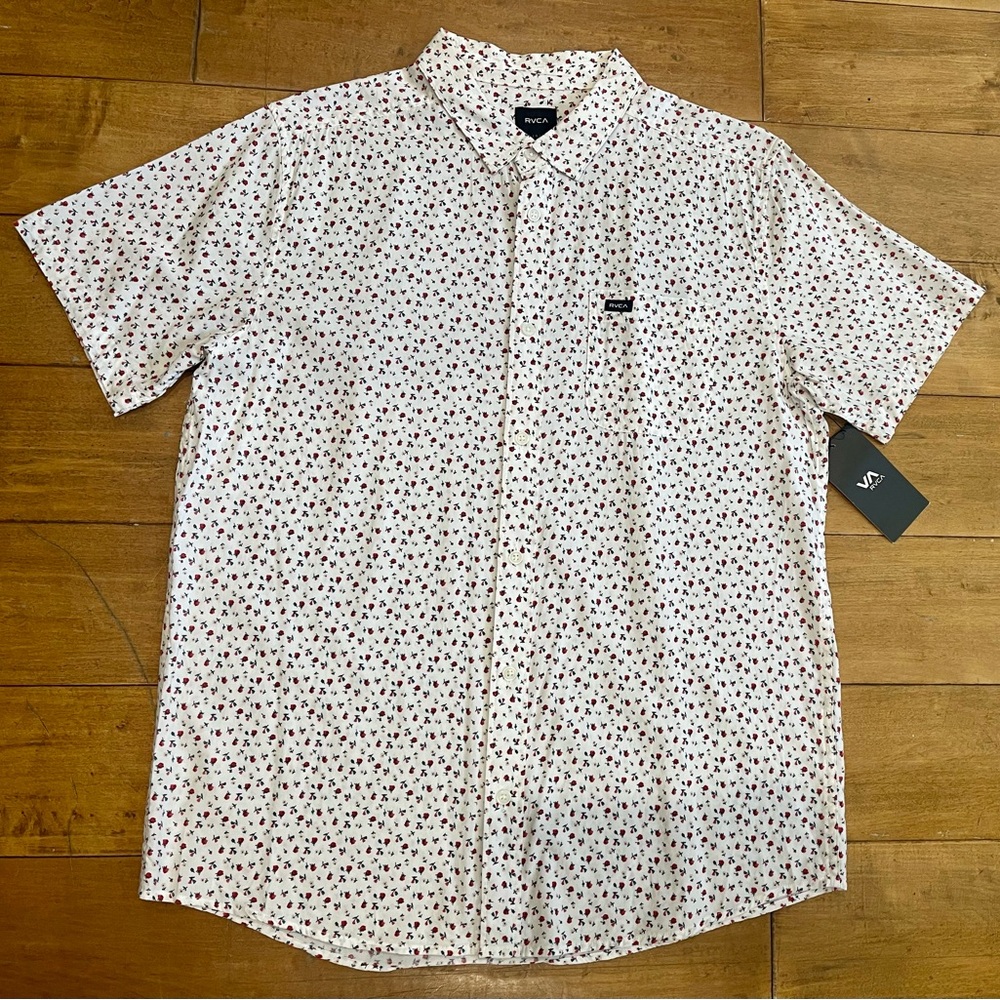 RVCA - White w/floral - slim fit - Button Down Shirt **NWT**